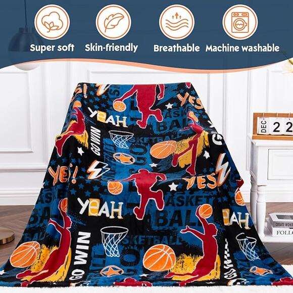 Glow in the Dark Basketball Blanket for Kids -Youth 60"L x 50"W New in package - Picture 2 of 5